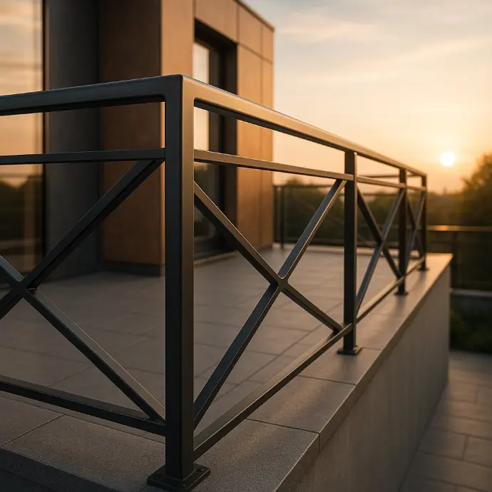 Geländer auf Terrasse eines Eigenheimes